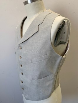 SIAM COSTUMES MTO, Taupe, Linen, Solid, Single Breasted, Notched Lapel, 6 Buttons, 4 Pockets, Belted Back, Made To Order