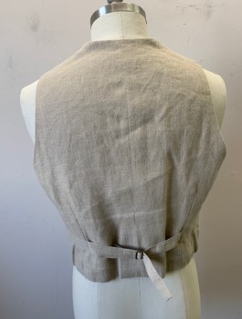 SIAM COSTUMES MTO, Taupe, Linen, Solid, Single Breasted, Notched Lapel, 6 Buttons, 4 Pockets, Belted Back, Made To Order