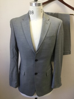 TOMMY HILFIGER, Lt Gray, Wool, Solid, Single Breasted, Notched Lapel, 2 Buttons,  3 Pockets