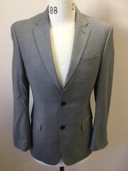 TOMMY HILFIGER, Lt Gray, Wool, Solid, Single Breasted, Notched Lapel, 2 Buttons,  3 Pockets
