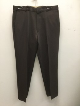 LEVI'S ACTION SLACKS, Dk Brown, Polyester, Solid, Flat Front, Zip Fly, 4 Pockets, Straight Leg,