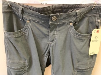 KUHL, Dk Gray, Nylon, Elastane, Solid, 6+ Pockets, Can Convert to Shorts, Zip Away, Mountain Pants, Zipper Cargo Pockets, Belt Loops,