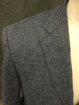 RODD & GUNN, Navy Blue, Blue, White, Wool, Cotton, Tweed, Single Breasted, Collar Attached, Notched Lapel, 3 Pockets, Long Sleeves