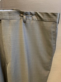 JB BRITCHES, Dusty Brown, Beige, Wool, Plaid, Flat Front, Zip Fly, Belt Loops, 4 Pockets