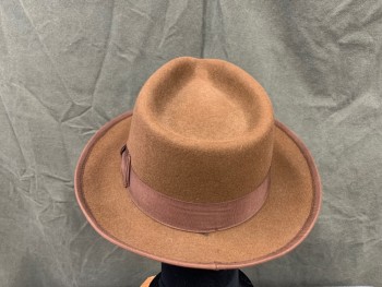 SCALA, Brown, Wool, Solid, Felted Wool Fedora, Grosgrain Ribbon Trim/Hatband, Retro 1950s