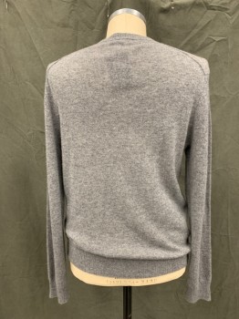 Mens, Pullover Sweater, ATM, Heather Gray, Cashmere, M, Crew Neck, Ribbed Knit Neck/Waistband/Cuff, Center Front Seam