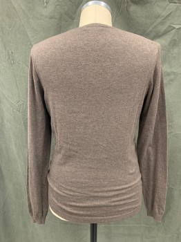 SUITS SUPPLY, Brown, Cotton, Cashmere, Heathered, V-neck, Ribbed Knit Neck/Waistband/Cuff
