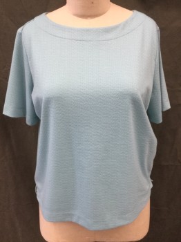 Womens, Top, WORTHINGTON, Baby Blue, Polyester, Spandex, Solid, XXL, Textured Pattern, Boat Neck, Short Sleeves
