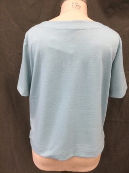 WORTHINGTON, Baby Blue, Polyester, Spandex, Solid, Textured Pattern, Boat Neck, Short Sleeves