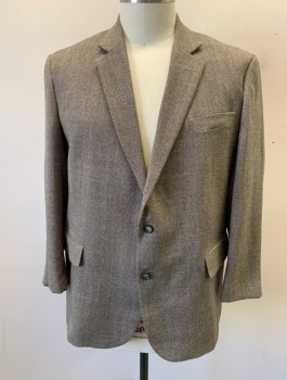 STAFFORD, Beige, Brown, Wool, Birds Eye Weave, Single Breasted, Notched Lapel, 2 Buttons, 3 Pockets, Dark Brown Lining