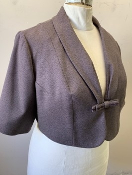 N/L MTO, Dusty Purple, Gray, Black, Cotton, Stripes - Micro, Stripes - Horizontal , Cropped Jacket, Short Sleeves, Shawl Lapel, Self Bow Detail at Front with 2 Hidden Snap Closures, Violet Acetate Lining, Made To Order
