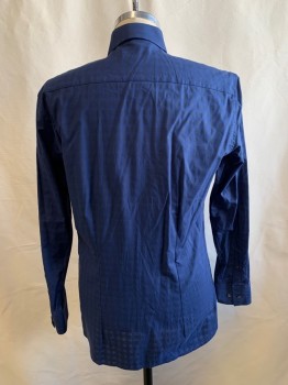 Mens, Casual Shirt, TED BAKER, Navy Blue, Midnight Blue, Cotton, Gingham, 32-33, 15.5, LS, Button Front, Collar Attached,