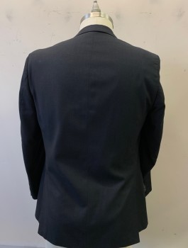 Mens, Suit, Jacket, TAZIO, Charcoal Gray, Wool, Polyester, Solid, 42R, 2 Button, Flap Pocket, Double Vent