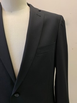 Mens, Suit, Jacket, MIKA RATA, Black, Wool, Solid, 46L, 2 Buttons, Single Breasted, Notched Lapel, 3 Pockets