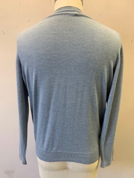 Mens, Pullover Sweater, TOSCANO, Slate Blue, Wool, Solid, L, Knit, V-neck, Long Sleeves, Gray Edging at Neck and Wrists