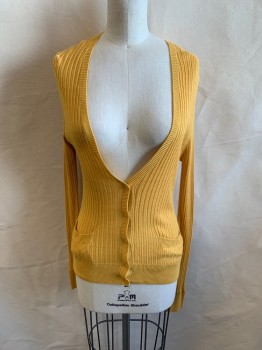 HALOGEN, Goldenrod Yellow, Linen, Viscose, Ribbed, V-N, Single Breasted, Button Front, 2 Waist Pockets