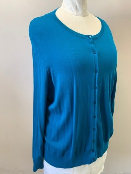 Womens, Sweater, CHARTER CLUB, Turquoise Blue, Rayon, Nylon, Solid, 3X, Knit, Long Sleeves, Scoop Neck, Button Front
