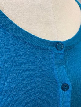 CHARTER CLUB, Turquoise Blue, Rayon, Nylon, Solid, Knit, Long Sleeves, Scoop Neck, Button Front