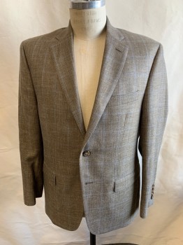 Mens, Sportcoat/Blazer, RALPH LAUREN, Lt Brown, Blue, Wool, Silk, Plaid-  Windowpane, 40S, Single Breasted, 2 Buttons,  3 Pockets, Notched Lapel, Double Vent