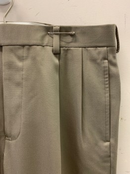 Mens, Slacks, BROOKS BROTHERS, Beige, Wool, Solid, 32/30, Pleated Front, 4 Pockets, Zip Fly, Cuffed