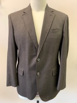 Mens, Sportcoat/Blazer, FACONNABLE, Brown, Black, Wool, Houndstooth, "L", 44R, Single Breasted, Notched Lapel, Brown Suede Elbow Patches, 2 Buttons, 3 Pockets, Pleats at Back Shoulders