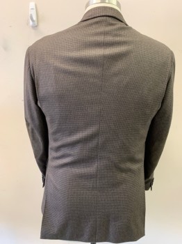Mens, Sportcoat/Blazer, FACONNABLE, Brown, Black, Wool, Houndstooth, "L", 44R, Single Breasted, Notched Lapel, Brown Suede Elbow Patches, 2 Buttons, 3 Pockets, Pleats at Back Shoulders