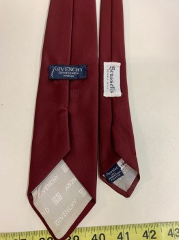 Mens, Tie, GIVENCHY, Red Burgundy, Polyester, Solid, O/S, Four in Hand