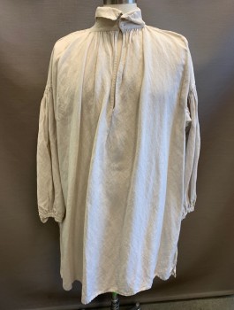 Mens, Historical Fiction Shirt, N/L MTO, Ecru, Linen, Solid, L, Long Puffy Gathered Sleeves, Pullover, Soft Collar, 2 Button Closures at Neck, Made To Order, Pirate Shirt