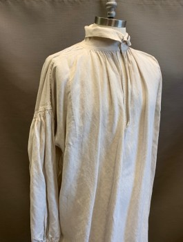 N/L MTO, Ecru, Linen, Solid, Long Puffy Gathered Sleeves, Pullover, Soft Collar, 2 Button Closures at Neck, Made To Order, Pirate Shirt