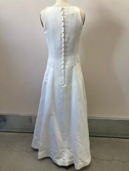 Womens, Wedding Gown, JESSICA MC CLINTOCK, Pearl White, Polyester, Solid, 8, Jewel Neckline, Sleeveless, Vertical Seams, Back Zip With Self Cover Buttons