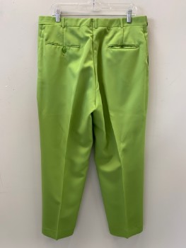 NO LABEL, Lime Green, Polyester, Solid, Pleated Front, Side And Back Pockets, Zip Front, Belt Loops