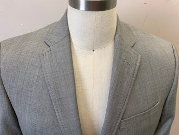 Mens, Sportcoat/Blazer, TED BAKER, Lt Gray, Wool, Heathered, 40 R, 2 Button Front, Notched Lapel, 3 Pockets,