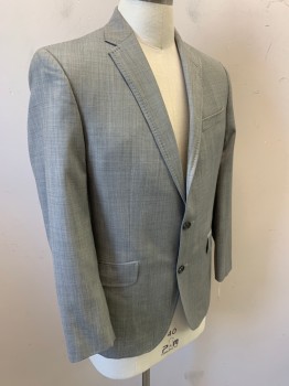 Mens, Sportcoat/Blazer, TED BAKER, Lt Gray, Wool, Heathered, 40 R, 2 Button Front, Notched Lapel, 3 Pockets,