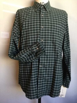 ST JOHN'S BAY, Forest Green, Navy Blue, White, Cotton, Polyester, Plaid, Button Down Collar, Long Sleeves, Button Front, 1 Pocket,