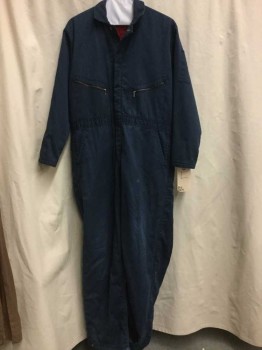 Mens, Coveralls Men, BIG BEN, Navy Blue, Cotton, Synthetic, Solid, L, Navy, Red Lining, Zip Front, Collar Attached, Long Sleeves, 2 Zip Pockets