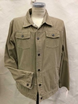 Mens, Casual Jacket, PAUL FRANK, Tan Brown, Cotton, Solid, XL, Corduroy, Snap Front, Collar Attached, 2 Snap Flap Pocket, 2 Vertical Pocket,