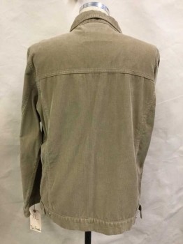 Mens, Casual Jacket, PAUL FRANK, Tan Brown, Cotton, Solid, XL, Corduroy, Snap Front, Collar Attached, 2 Snap Flap Pocket, 2 Vertical Pocket,