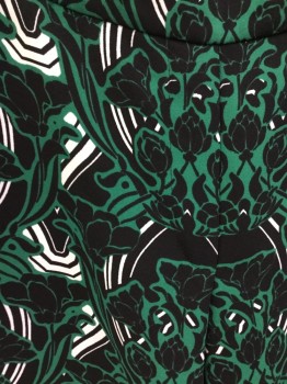 JCREW, Black, Green, White, Polyester, Abstract , Flat Front, 2 Welt Pocket, Elastic Waist