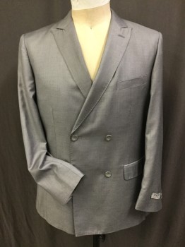 TAZIO, Gray, Wool, Solid, Double Breasted, Peaked Lapel, Top Stitch, 3 Pockets, Very Soft Fine Wool