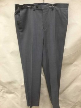 CALVIN KLEIN, Gray, Wool, Heathered, Heather Gray Micro Woven, Flat Front, Zip Front,