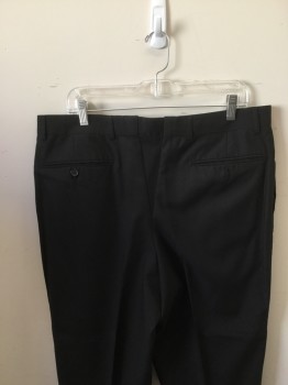 CARLO LUSSO, Black, Wool, Solid, Pant - Flat Front, Zip Fly 4 Pockets, Vent Panel Added at Center Back,