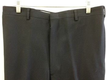 KILGOUR,FRENCH&STAN, Black, Wool, Stripes - Vertical , Pants, Flat Front, Zip Front, 4 Pockets, Open Hem