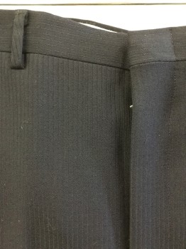 KILGOUR,FRENCH&STAN, Black, Wool, Stripes - Vertical , Pants, Flat Front, Zip Front, 4 Pockets, Open Hem