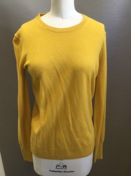Womens, Pullover, EVERLANE, Mustard Yellow, Cashmere, Solid, XS, Crew Neck, Long Sleeves,