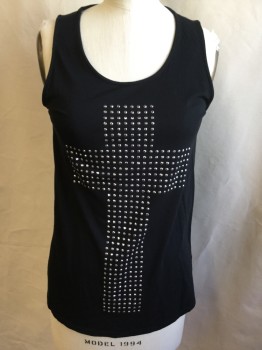 BEAR DANCE, Black, Cotton, Polyester, Solid, Scoop Neck, 2" Straps, Small Metal Studs Cross Work Front