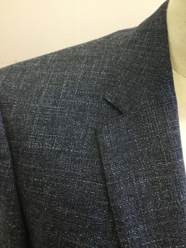 HUGO BOSS, Navy Blue, Wool, Cotton, Heathered, Single Breasted, Collar Attached, Notched Lapel, 3 Pockets, 2 Buttons,