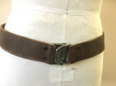 N/L, Brown, Leather, Brown Leather Belt with Extra Holes, Silver Seat Belt Style Buckle
