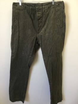 Mens, Historical Fiction Pants, MTO, Charcoal Gray, Beige, Cotton, Heathered, 30, 36, Button Fly, Suspender Buttons, Belt Loops, 4 Pockets,
