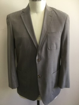 PAUL FREDRICK, Taupe, Wool, Elastane, 2 Color Weave, Single Breasted, 2 Buttons,  3 Box Pleat Patch Pockets, Notched Lapel, 2 Back Vents,  Has a Yellow to Purple Hue, Half Lining, Retro 1940's-1950's, Double See FC046860