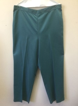 ALFRED DUNNER, Teal Blue, Polyester, Solid, Twill Weave, Elastic Waist in Back, 1" Wide Waistband in Front, Straight Leg, 2 Side Pockets, Creased Leg